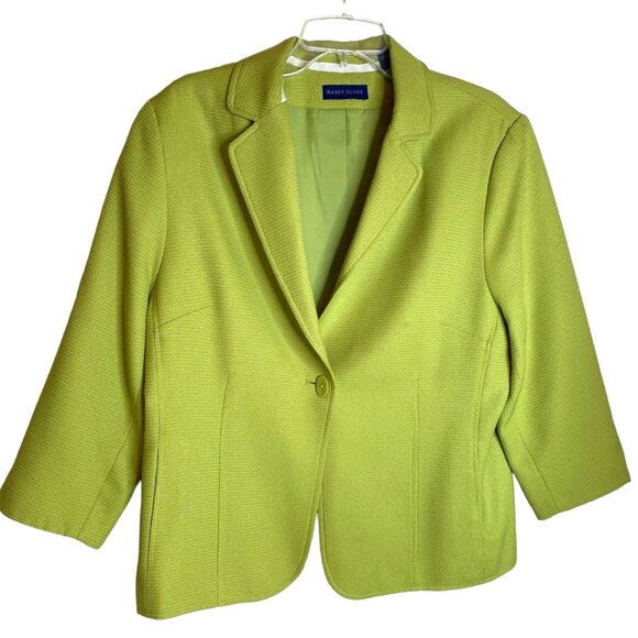 Karen Scott Lime Green Single Button Notched Collar Blazer Size 16 Office Lawyer - Picture 1 of 9